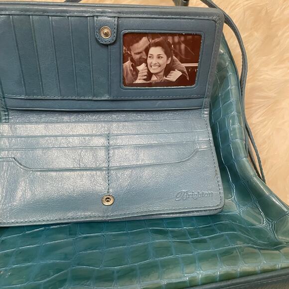 Brighton Cher Croc-Embossed Shoulder Bag Set | Turquoise Patent, Wallet + Strap - Picture 16 of 16